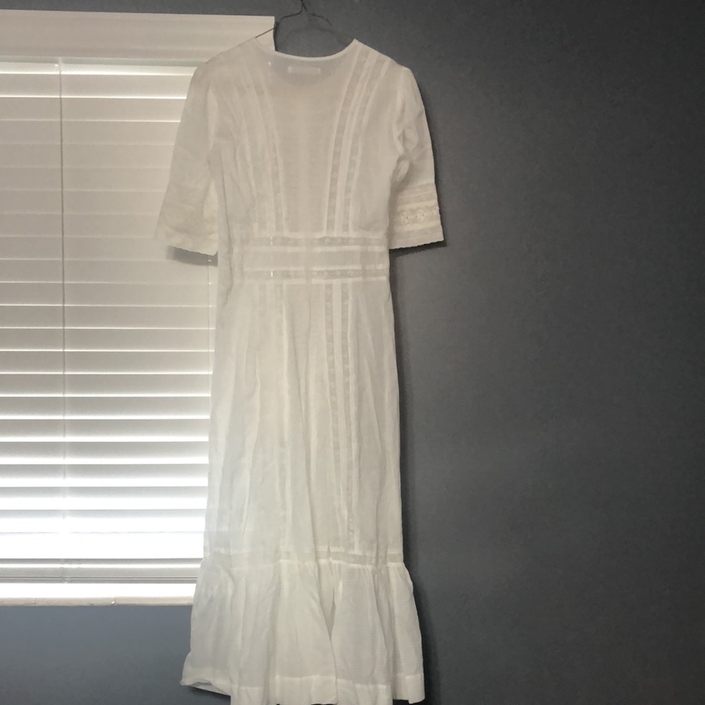 Reformation Oxford Sheer Lace Short Sleeve Button Front Maxi Dress in White - Picture 14 of 15